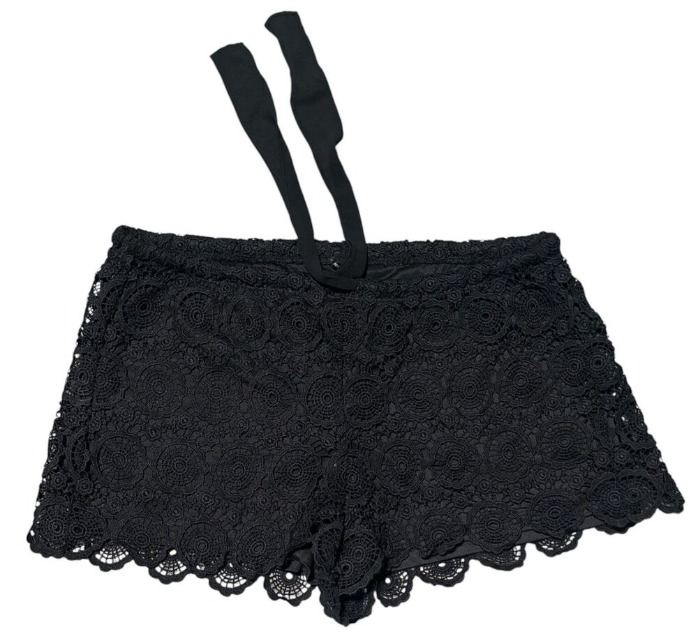 HeartSoul Shorts Women’s XL Black Crochet Lace Overlay Lined Tie Waist Boho